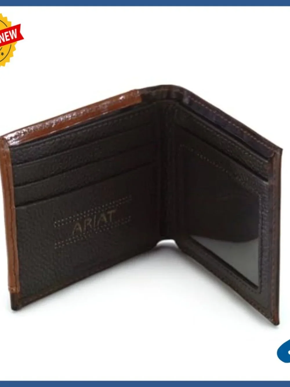 Distressed Leather Trifold Wallet with Tooled Corner and ID Window